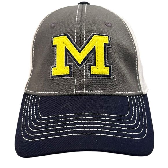 Michigan Wolverines Canvas Flex Fit Baseball Hat Adult Blue Gray - Picture 1 of 7